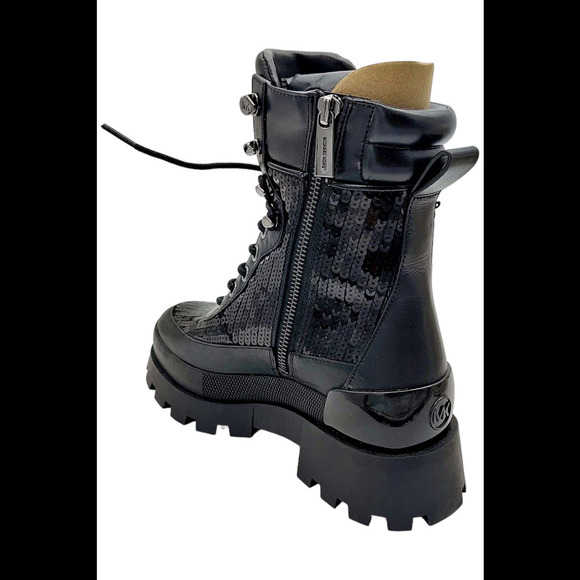 Michael Kors Women's Rowan Embellished Leather Lace-Up Boot Black - Medium - Picture 3 of 3